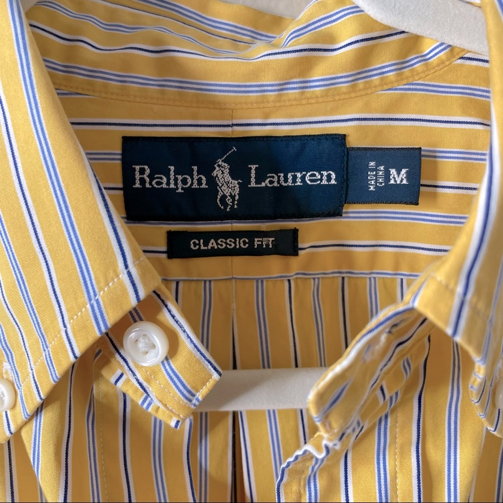 Vintage Polo By Ralph Lauren | Yellow + Blue | Stripe Short Sleeve Button Up